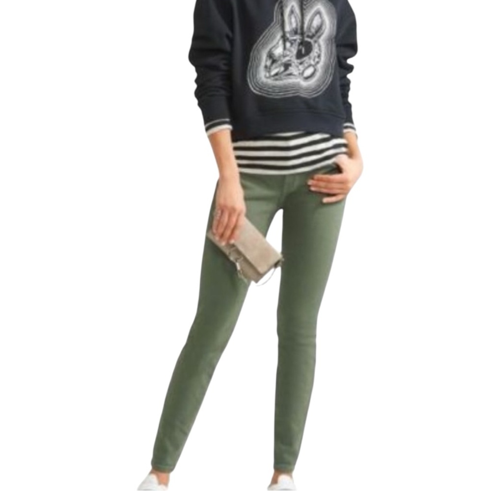 THE GREAT. “The Skinny Skinny” Low-Rise w/ Stretch Jeans in Olive Green Size 25
